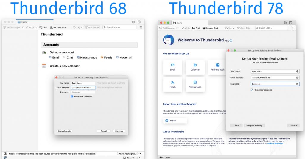 Nová uvítací obrazovka v Thunderbird 78